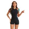 Women's Color Block Zipper One-Piece Swimsuit for Surfing and Competitive Sports