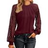 Women S Long Sleeve Lace Blouse Solid Color Loose Fit Casual Top