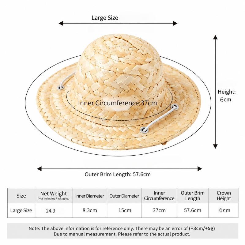 Cute Pet Straw Hat UV Resistant Adjustable Chin Strap Lightweight Breathable Sun Hat for Cats Kitten Travel Outdoor Supplies