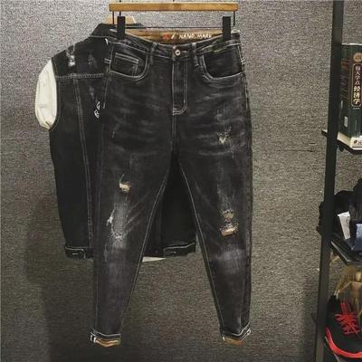 Pánské 2024 Černé roztrhané skinny džíny: Retro devítibodové ležérní kalhoty