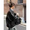Brown Leather-Like Jacket Women's Hong Kong Style Autumn Winter Loose Fit American Vintage Motorcycle Jacket Top