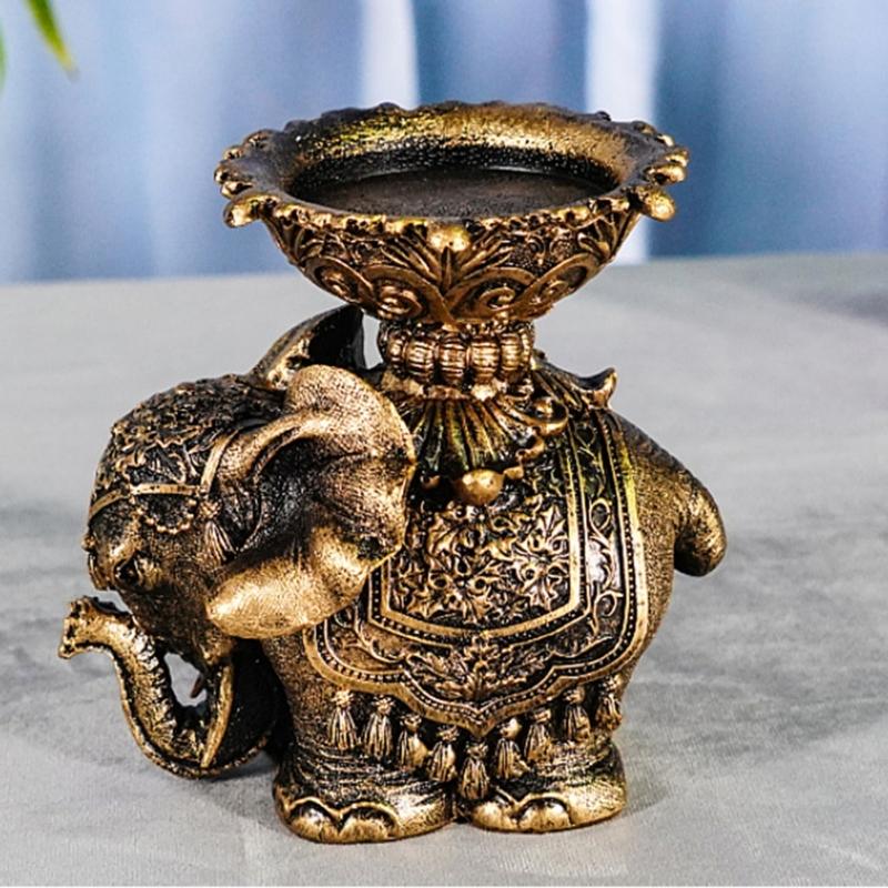 Lucky Antiqued Elephant Candle Holder Animal Statue for Desktops Centerpieces