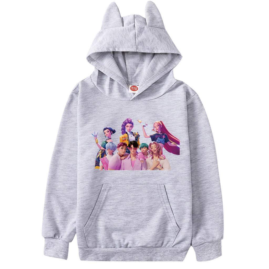 Kinder Mädchen Anime Cartoon K-Pop Rumi Zoey Mira Bedruckte Katzenohr Lässige Langarm Kapuzenpullover
