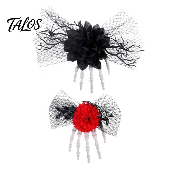 Decorative Plastic Pins Gothic Skeleton Hand Flowers Hair Clip with Black Mesh, Halloween Jewelry Skull Bone Claw Hairpin for Girls,Women, Party