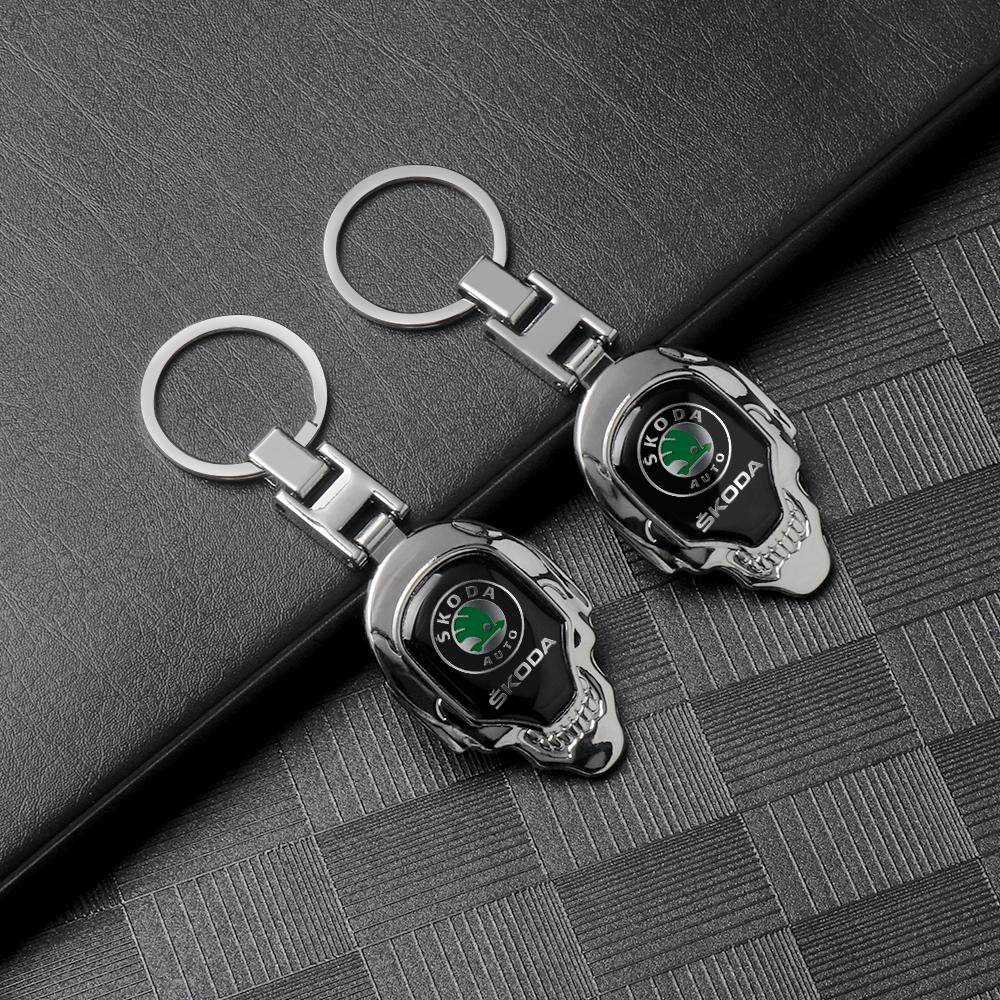 WOHE7 Car Logo Keychain Key Ring Chain Pendant Gifts For Skoda Octavia Kodiaq Fabia Karoq Superb Rapid Felicia RS Hubcap Accessories