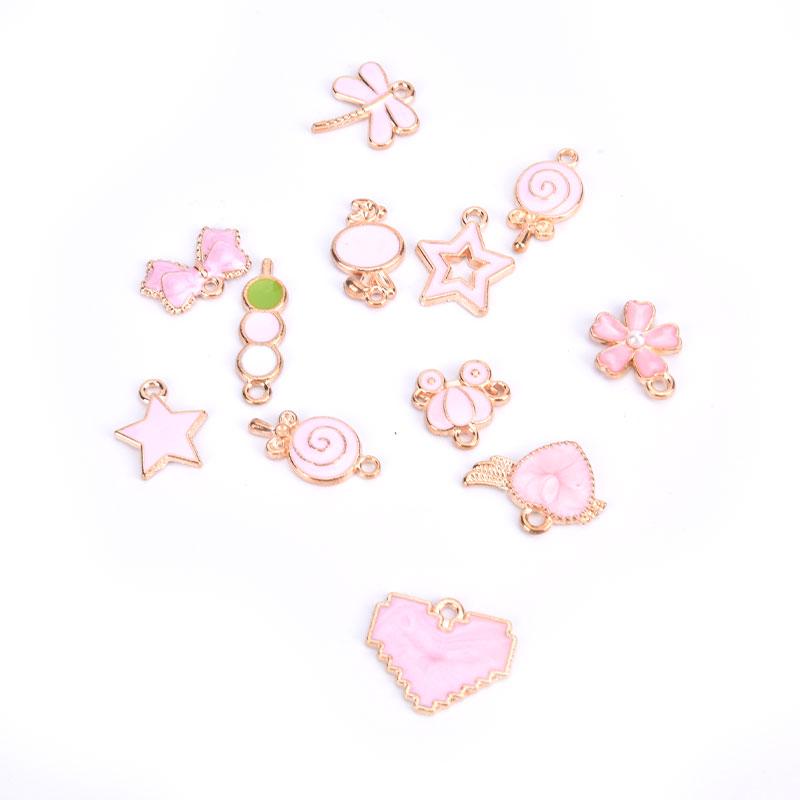 100Pcs Different Styles Mix Size Color Alloy Metal Drop Oil Charms Gold Pendant