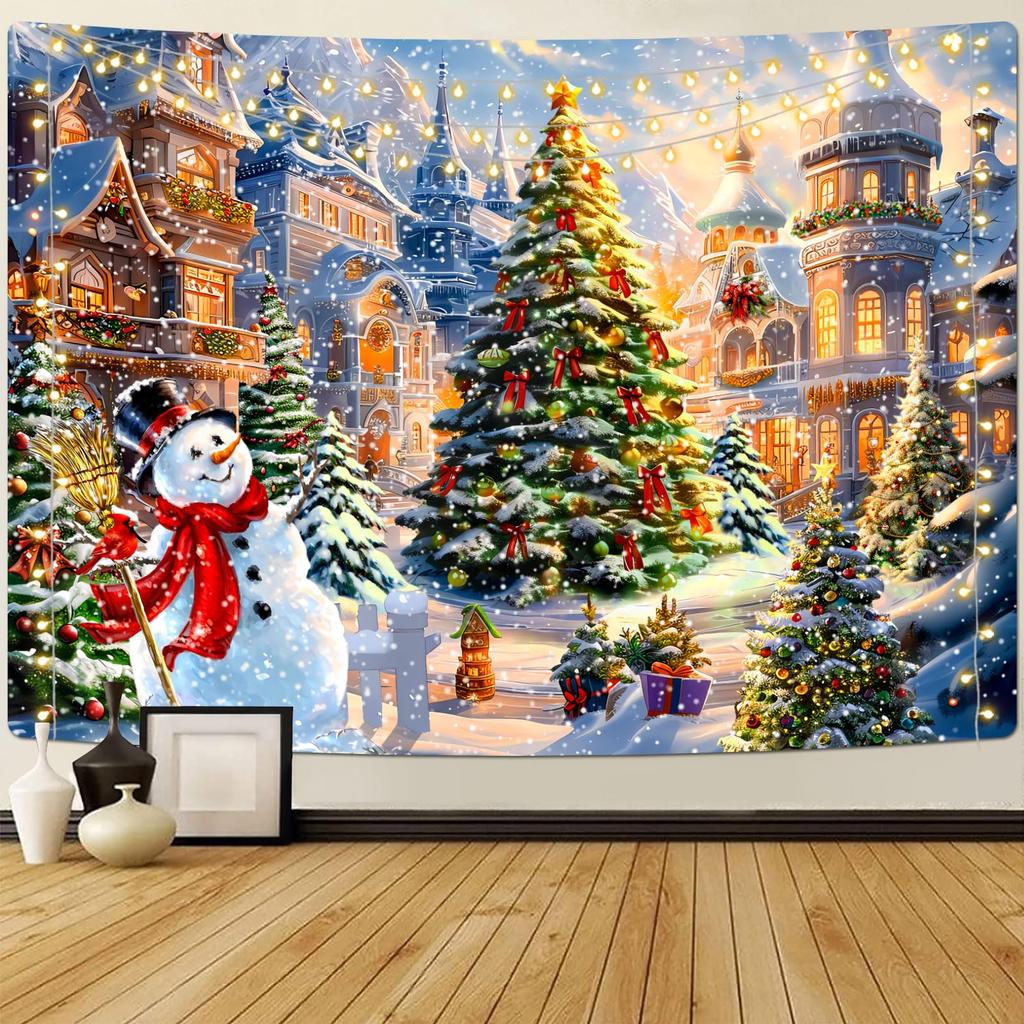 Merry Christmas Tapestry Winter Fireplace Tapestry Christmas Tree Gifts Wall Hanging Home Living Room Bedroom Dorm Tapestries