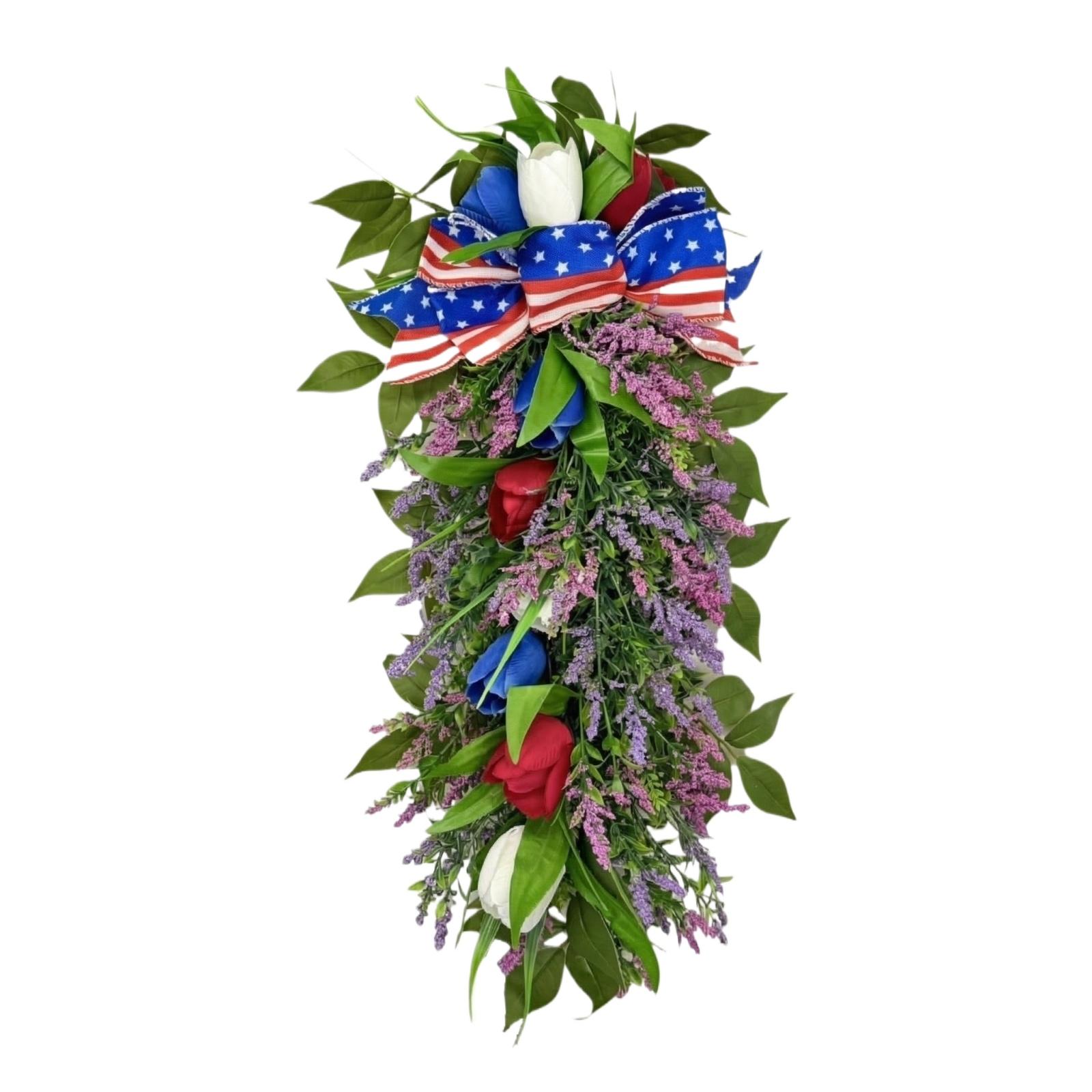 

Independence Day Teardrop Door Hanger — Realistic Faux Floral Home Decoration One Size