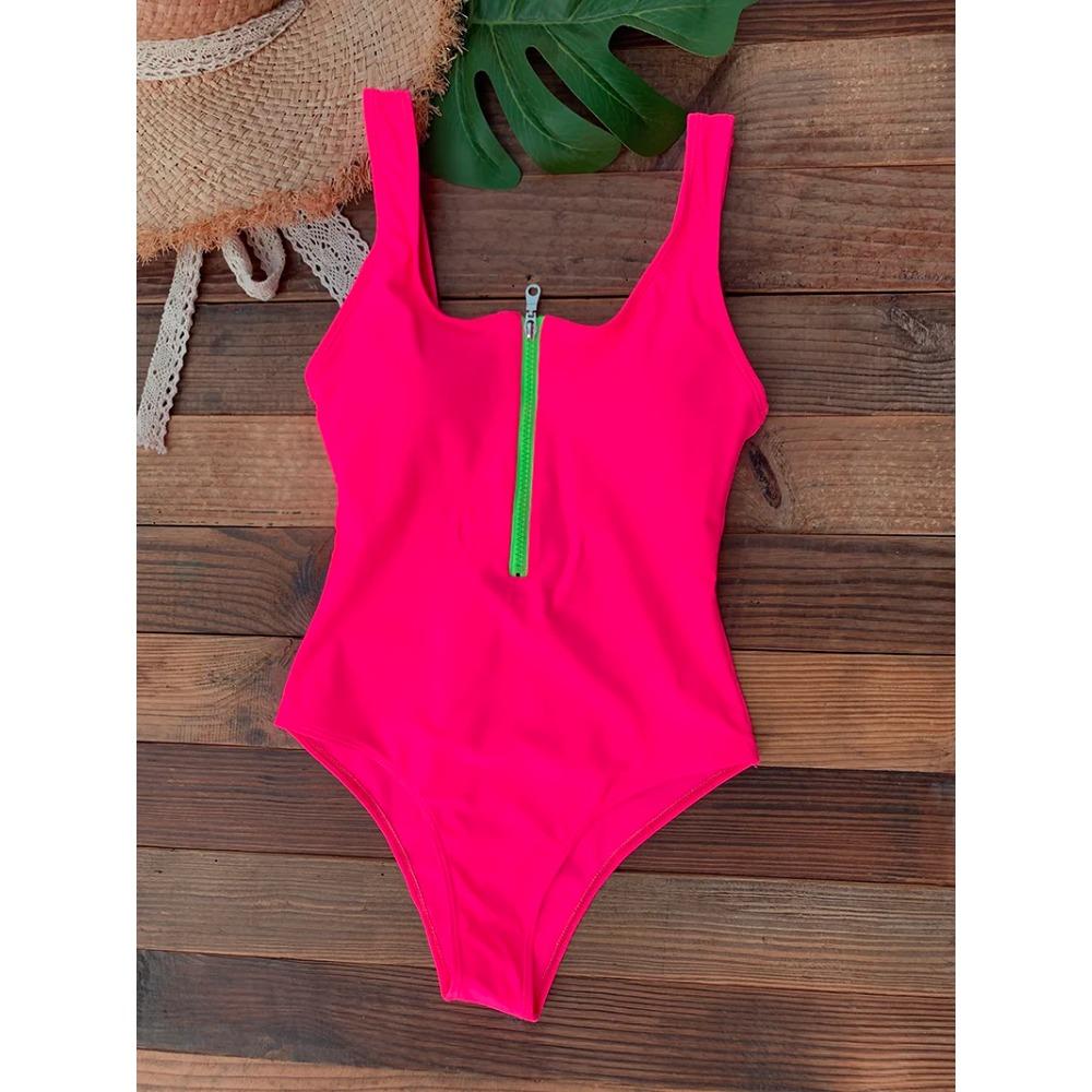 

Слитный купальник монокини на молнии спереди, купальник без спины, цельный купальный костюм для женщин, летний тренд, пляжная одежда L