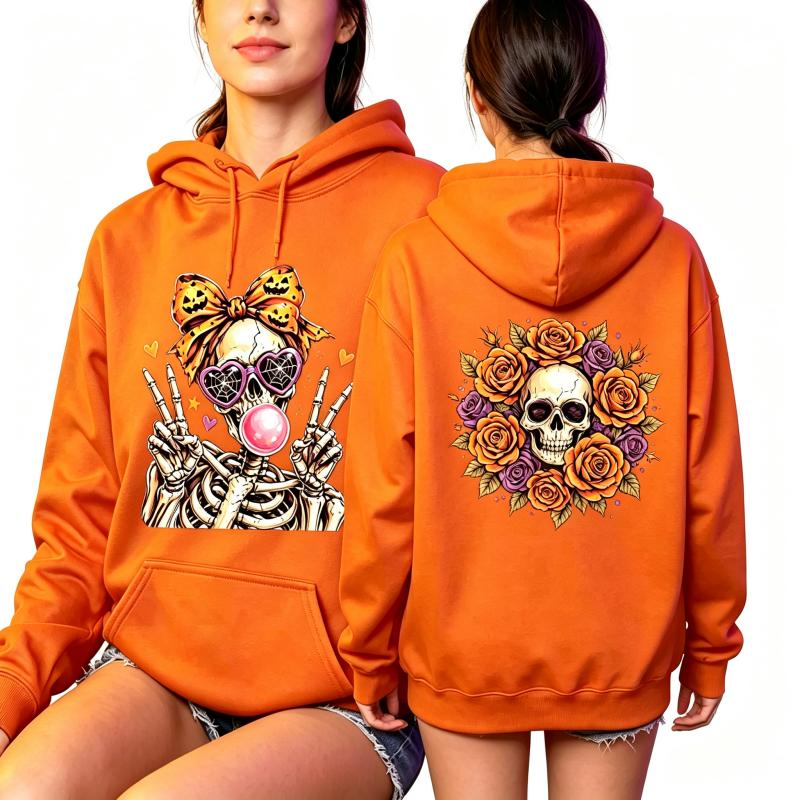 Fashion Vintage Women's Hoodie Gothic Skull Flower Printing Loose Fashion Pullover Autumn Casual Clothes Men Women Tops Sweatshirts