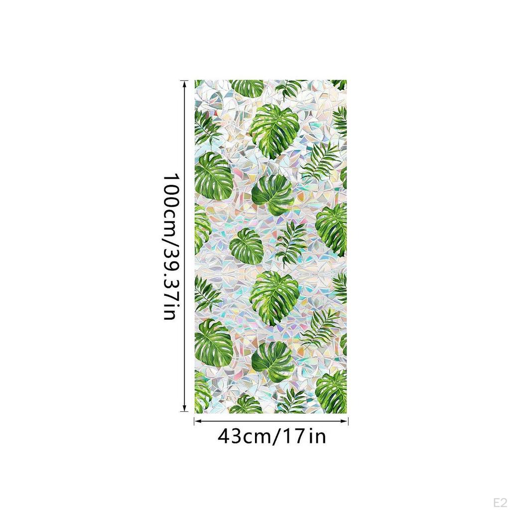 Window Privacy Film Clings Leaves for Room Reusable Elegant 17x39 In Home Heat Control Stain Glass