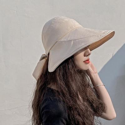 Linen Women's Face-Erasing Wire Summer Hat Ribbon Bucket Hat