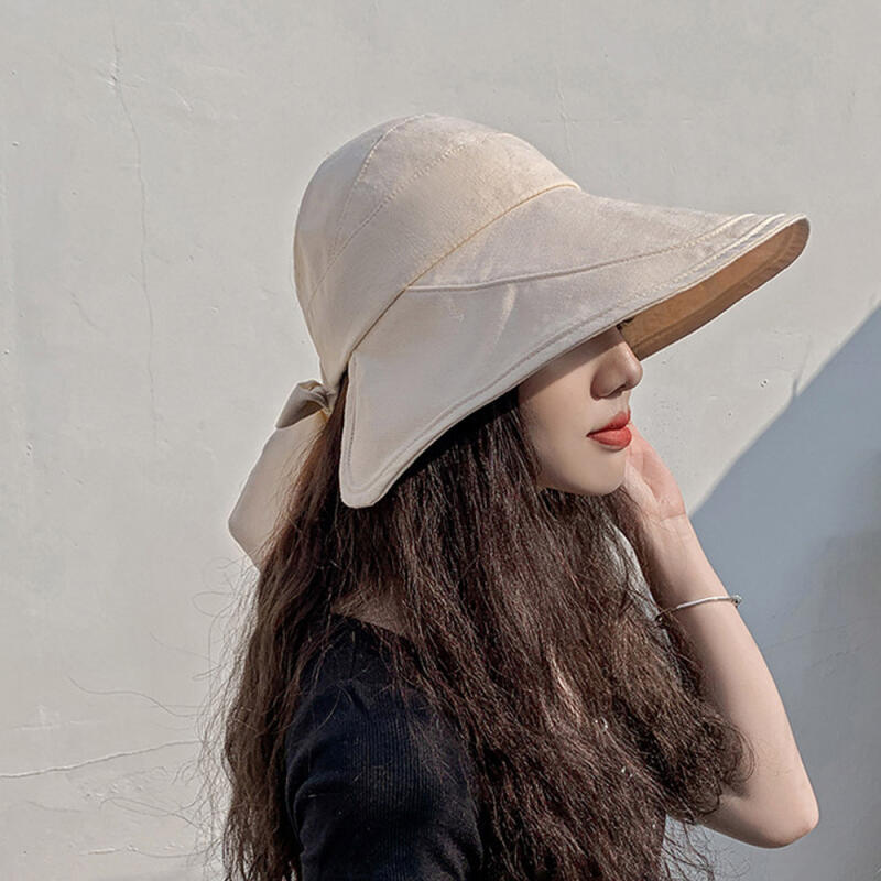 Льняная Женская Летняя Шляпа-Ведро с Лентой, Стирающая Лицо beige