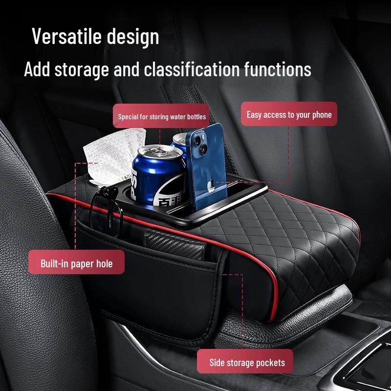 Auto Mittelarmlehnenbox Polster mit Höhenverstellung, Taschentuchbox Aufbewahrung und Getränkehalter