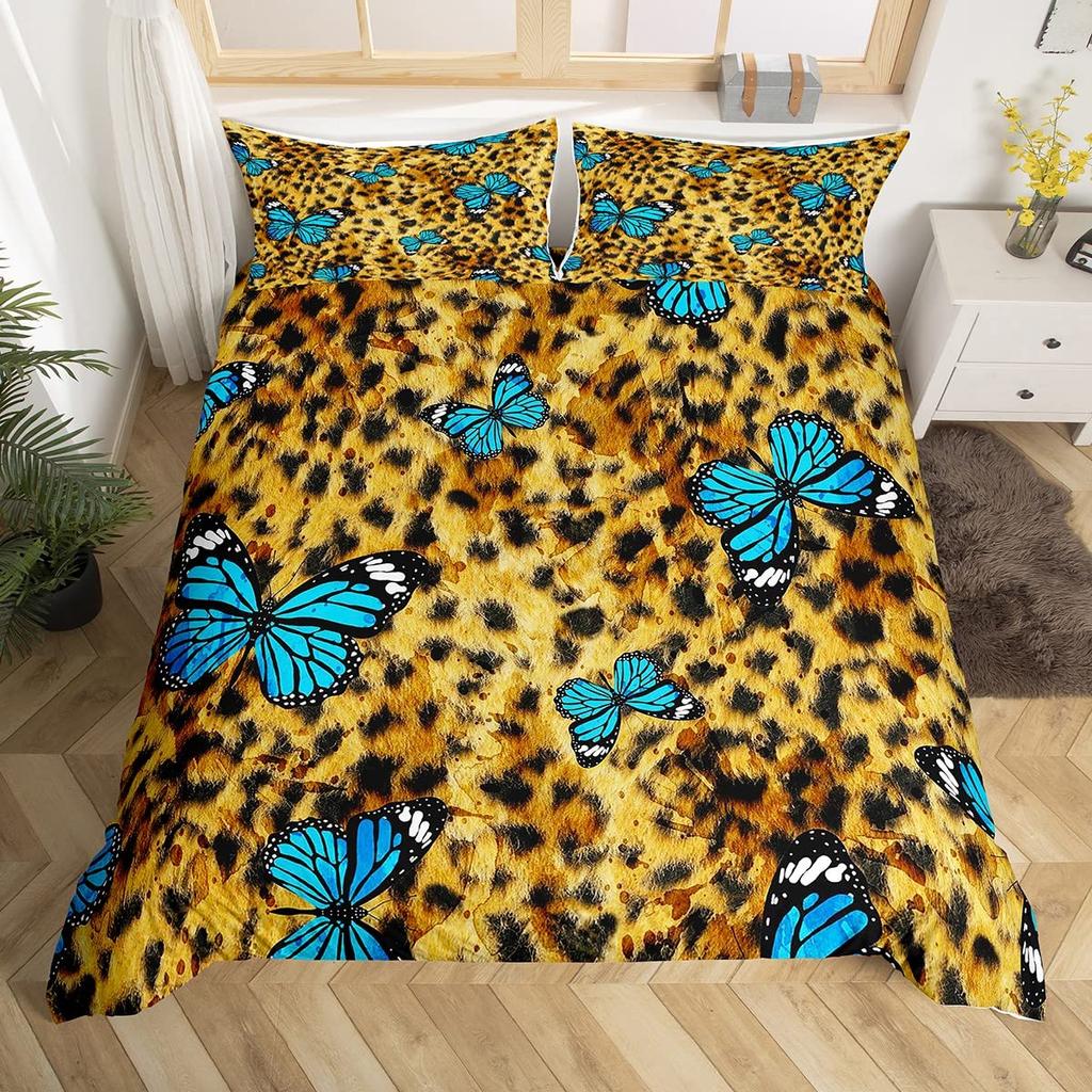 Gepardmønster King Queen Sengetøy Sett Sommerfugl Dynetrekk Dyrepels Dynetrekk Jungel Dyreliv Hud Polyester Dynetrekk