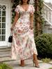 Women Modern Elegant Casual Fashion Short Sleeve Dress Watercolor Floral Print Light Color Maxi Dress Spring Summer Female Clothing For Vacation