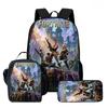 3Pcs Set Kids School Backpack With Lunch Bag & Pencil Bag,Cartoon Fortnite School Bags For Age 5-10,Lightweight For Boys Girls