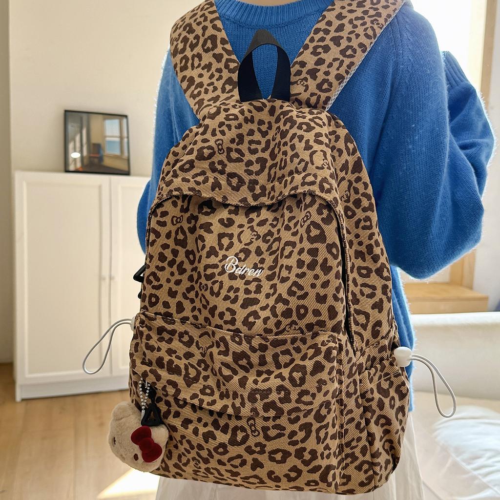 Schoolbag1011 New Street Trend Leopard Print School Bag Autumn and Winter Backpack Female Students Light Leisure Commuter Travel Backpack