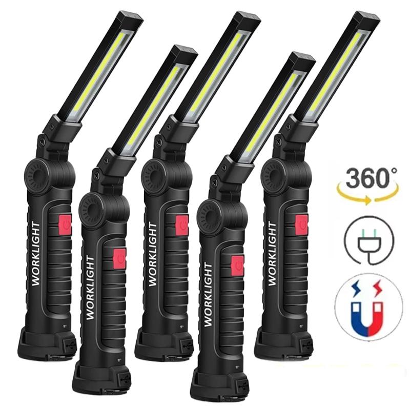 New Portable COB LED Flashlight USB Rechargeable Work Light Magnetic Lanterna Hanging Lamp with Built-in Battery Camping Torch