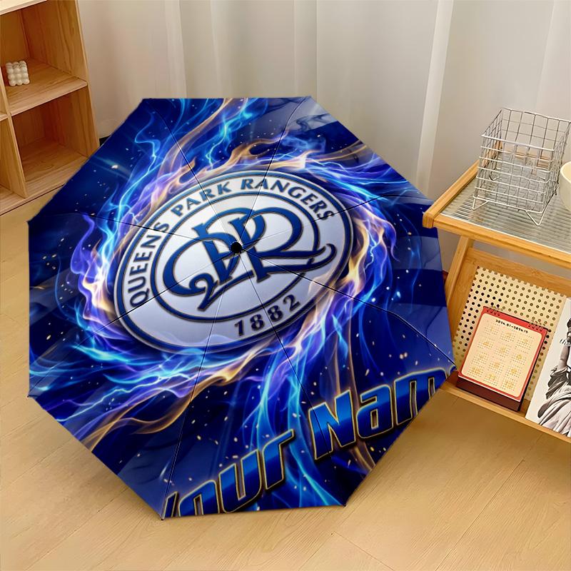 Queens Park Rangers FC Automatic 3‑Fold Umbrella 8‑Rib Windproof Folding Umbrella Sun Rain Protection For Outdoor Travel Daily Use