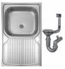 Single-bowl steel sink 80x50 with tap hole and siphon tap