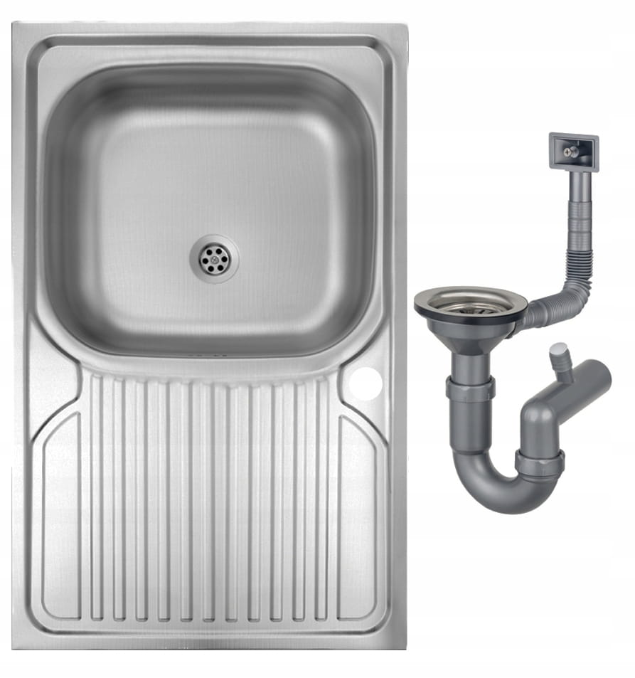 Single-bowl steel sink 80x50 with tap hole and siphon tap