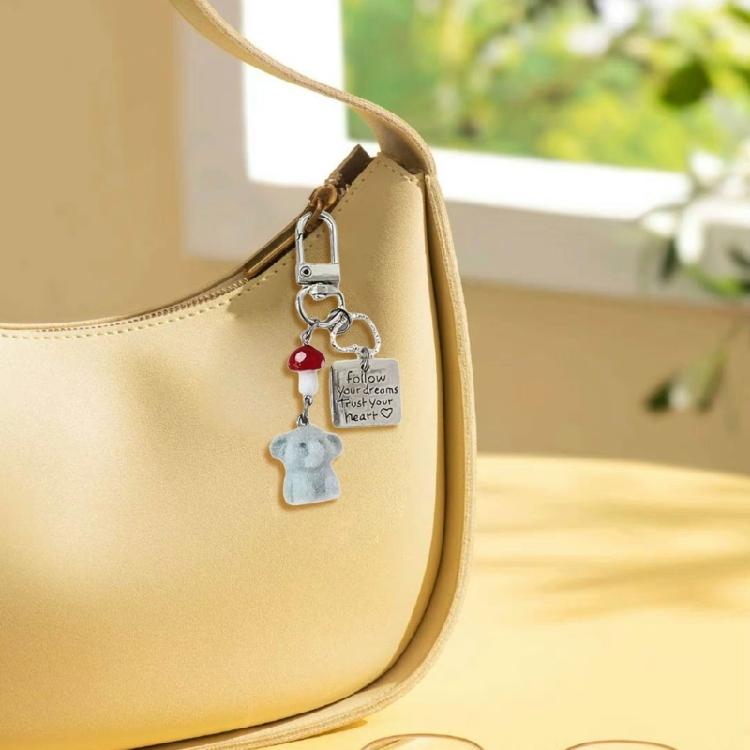 Stylish Red Mushroom Elephant Keychain Handmade Key Holder Accessory Lightweight Resin Alloy Charm For Phone Keys