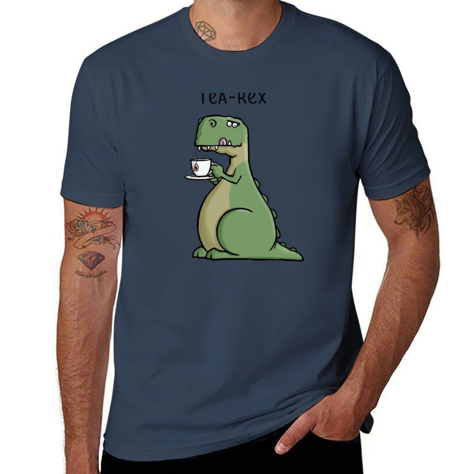 Tearex Funny Trex Dinosaur Tea Pun Cartoon Illustration Tshirt Utility Casual Work Tshirt S
