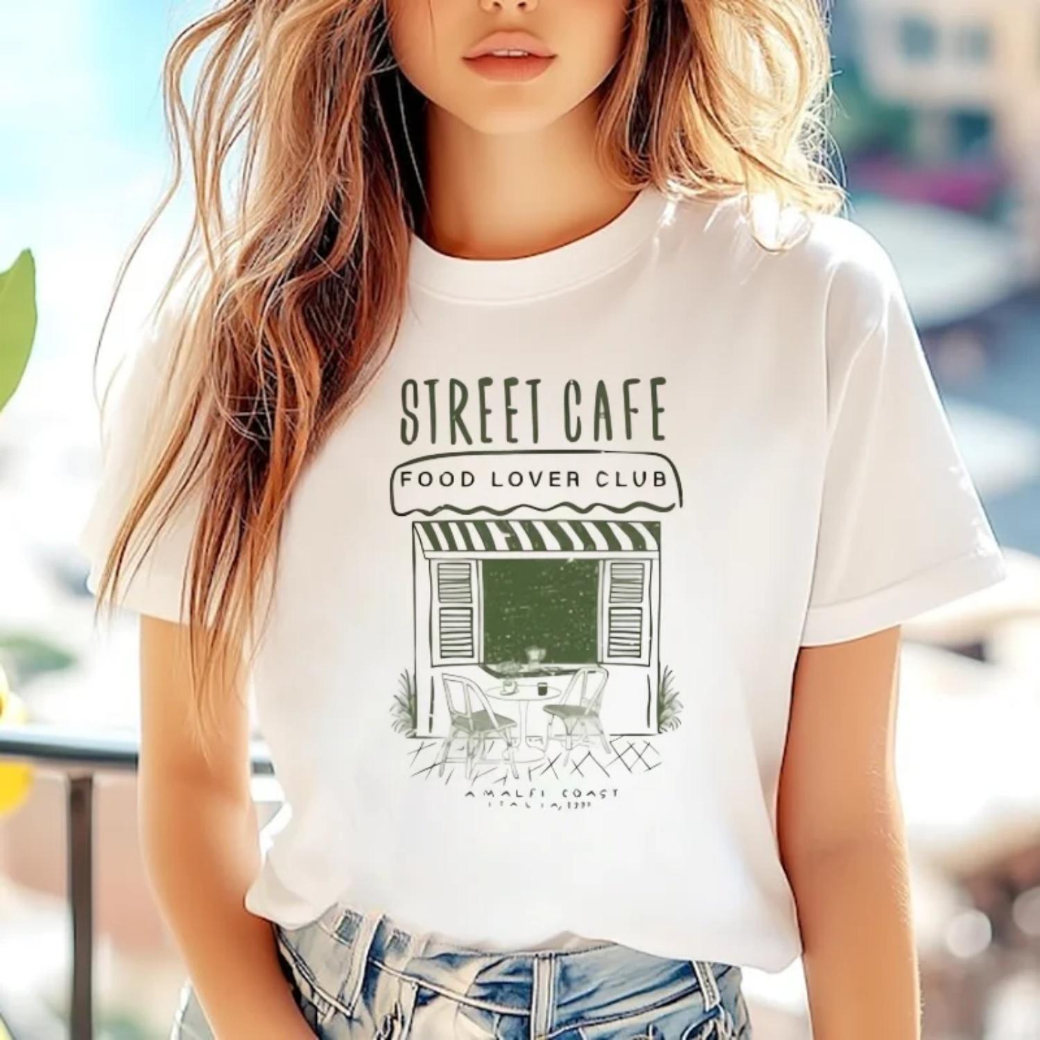 

T-Shirt Coffee Enthusiast Pattern Printed Women s Cute Travel Clothing Round Neck Versatile Casual Style Summer Regular T-Shirt XXXXXL білий