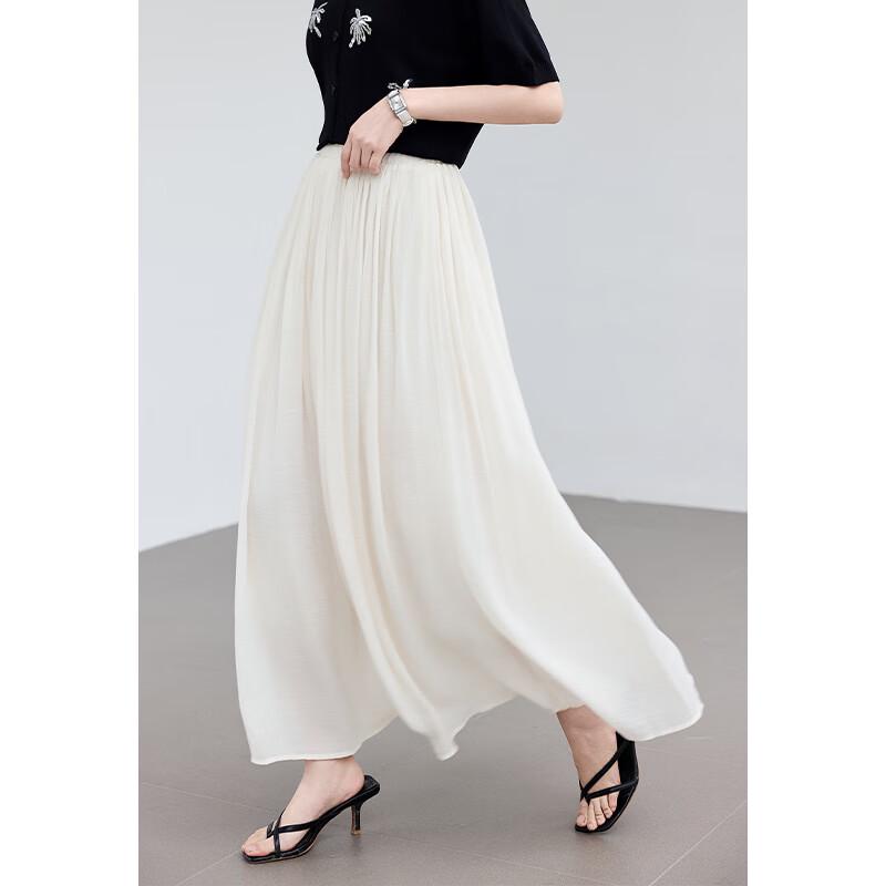 VICTORIA&VERA Women's Cotton Linen Blend Pleated Midi Skirt