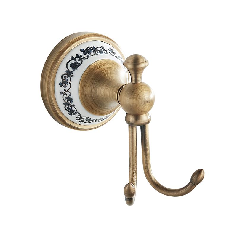 Antique Brass Gold Double Hook for Bathroom, Longhorn Robe and Towel Hook, Vintage Decorative Wall Mounted Accessories ELF82