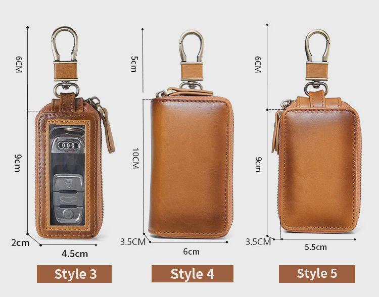 2023 Men's Genuine Leather Retro Car Key Cover, Contrast Color, Single & Double Layer Options