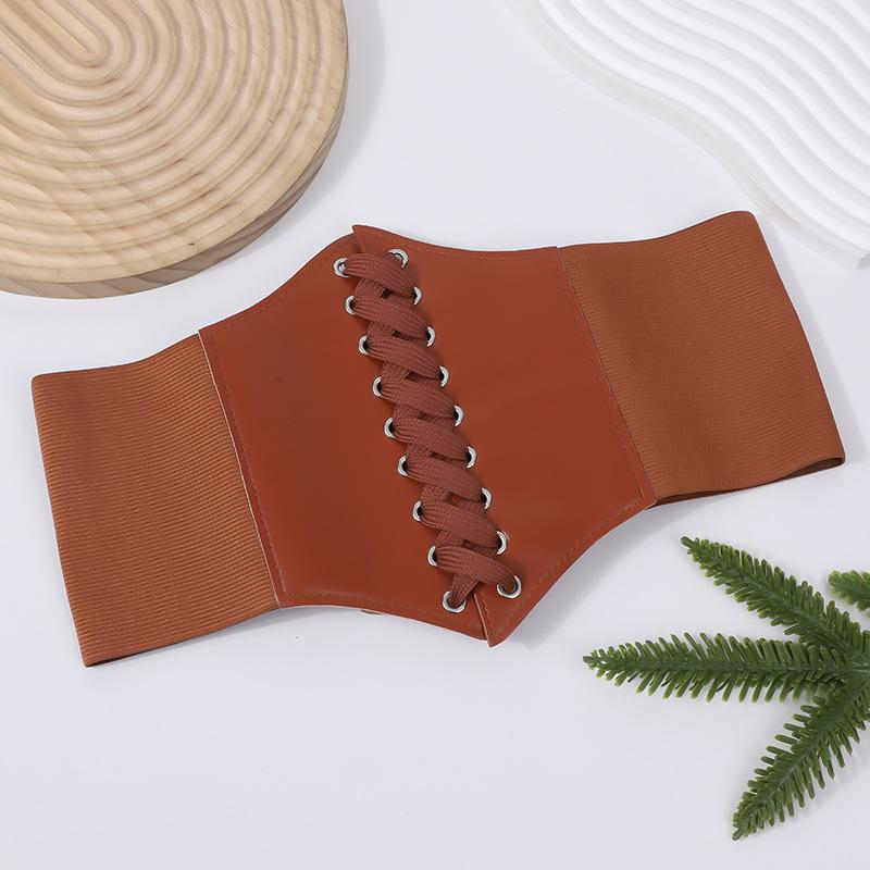 Корсет-утяжка для талии Широкая лента Эластичный завязывающийся пояс-васпи Кожаный Мягкий Регулируемый 60-80cm коричневый
