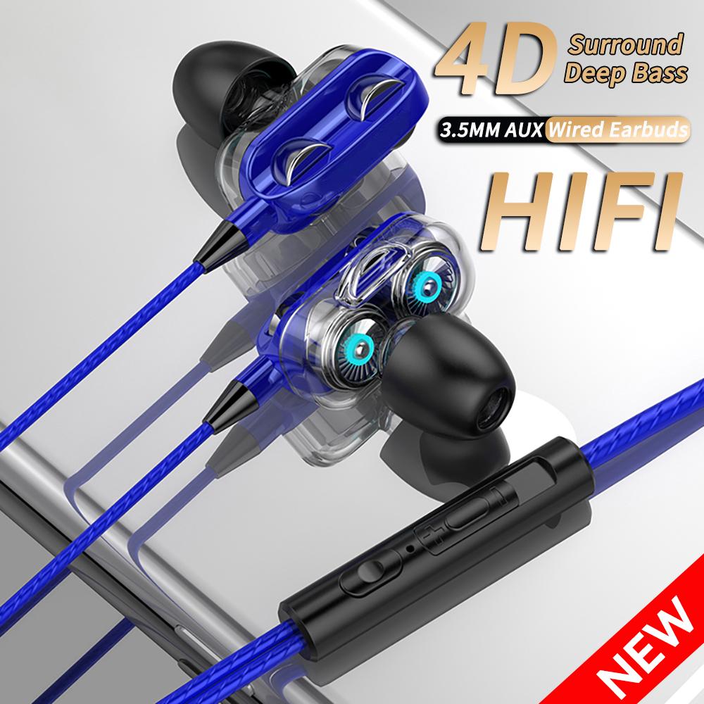 3,5-mm-Kabel-Kopfhörer Geräuschunterdrückung In-Ear Sport-Ohrhörer Dual-Treiber Bass Stereo Gaming-Headset HiFi-Musik-Ohrhörer mit Mikrofon