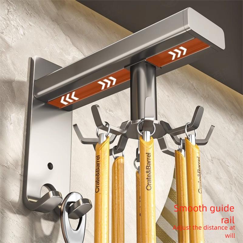 Wall Mounted Kitchen Storage Rack No-Punch Spatula Spoon Hanging Swivel Hook Organizer for Utensils And Kitchenware