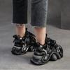 5CM Comfy Ladies Spring Summer Mixed Color Autumn Fashion Pigskin Leather Genuine Platform Wedge Chunky Sneaker Vulcanize