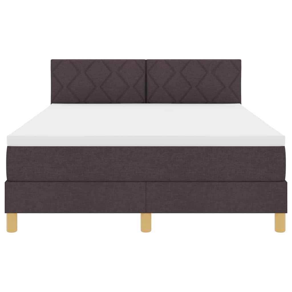 Box Spring Bed with Cushions Dark Brown 140 X 190 Cm Fabric