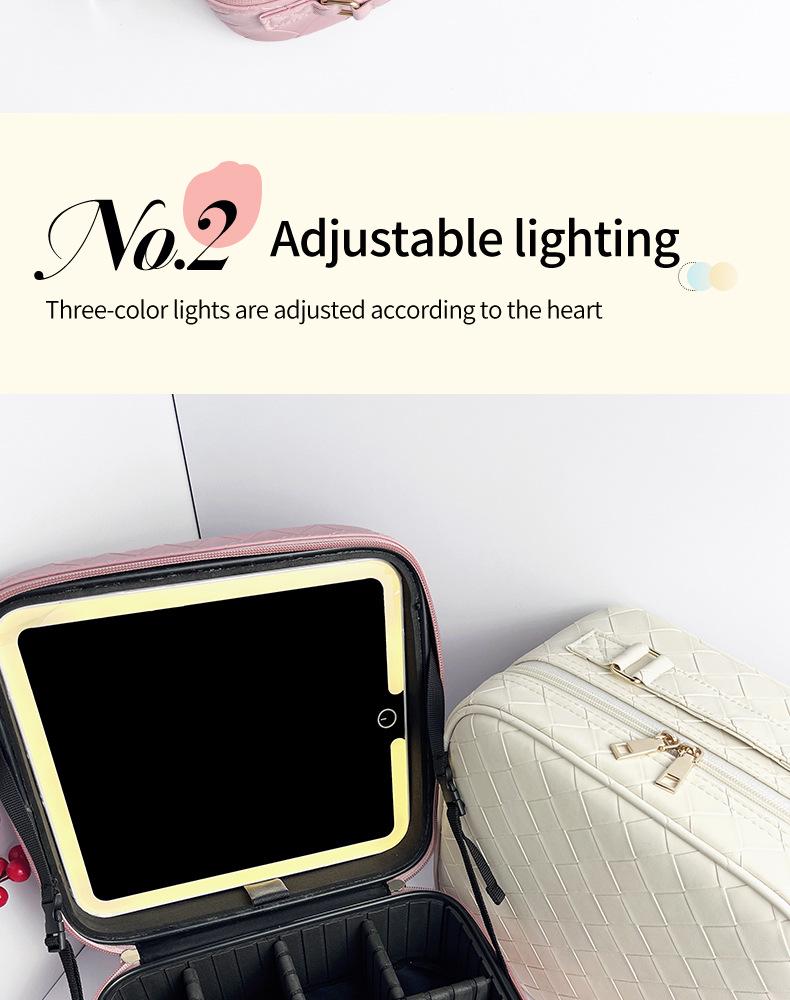 New 2025 LED Mirror Makeup Bag: Large-Capacity, Portable, Hanging Suitcase Storage for Women
