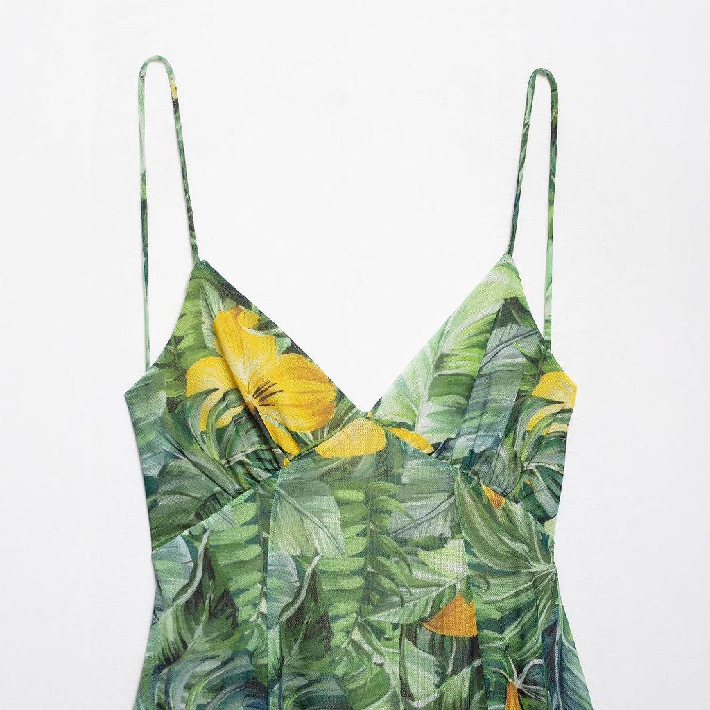 2025 Summer Women's Fashion Print Silk Mesh Dress