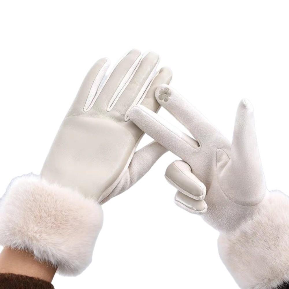Warm Touchscreen Plush Gloves Faux Fur Trim Cycling Windproof Gloves Women