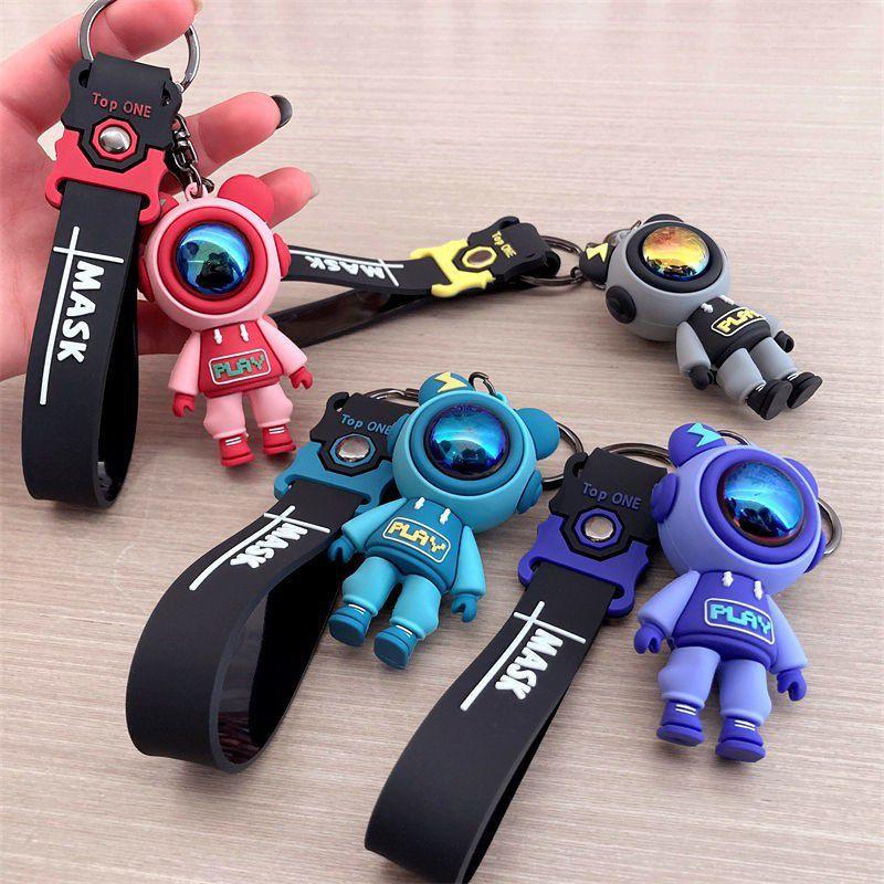 Lightning Key Bear Chain Ring Astronaut Figure Doll Bag Pendant Car Keyholder