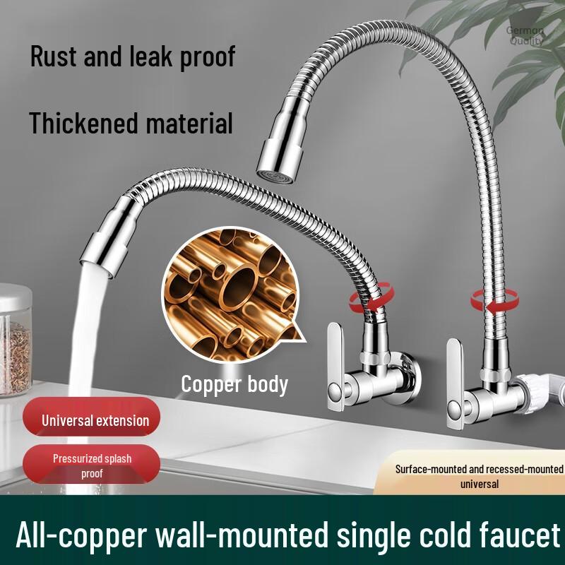 ZISIZ Wall-Mounted SUS304 Kitchen Single Cold Faucet