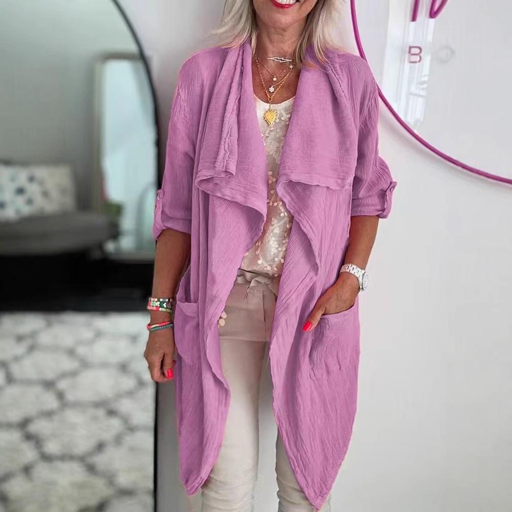 Neuer Damen-Freizeit-Cardigan mit langen Ärmeln, sauber, mehrfarbig, Damen-Top mit langem Revers, vielseitig