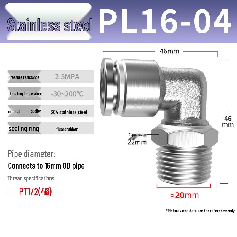 Zhuo Ji 304 Stainless Steel Pneumatic Quick Connect Fittings - PL8-02/4-M5/6-01/10-03 Thread