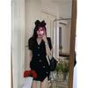 Puff sleeve dress for women, summer pure desire hot girl polo collar skirt, new tight hip-hugging slit short skirt