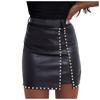 Fashion Women's Sexy Leather Skirt Solid Beading Skirt Split Skirt  Skirt