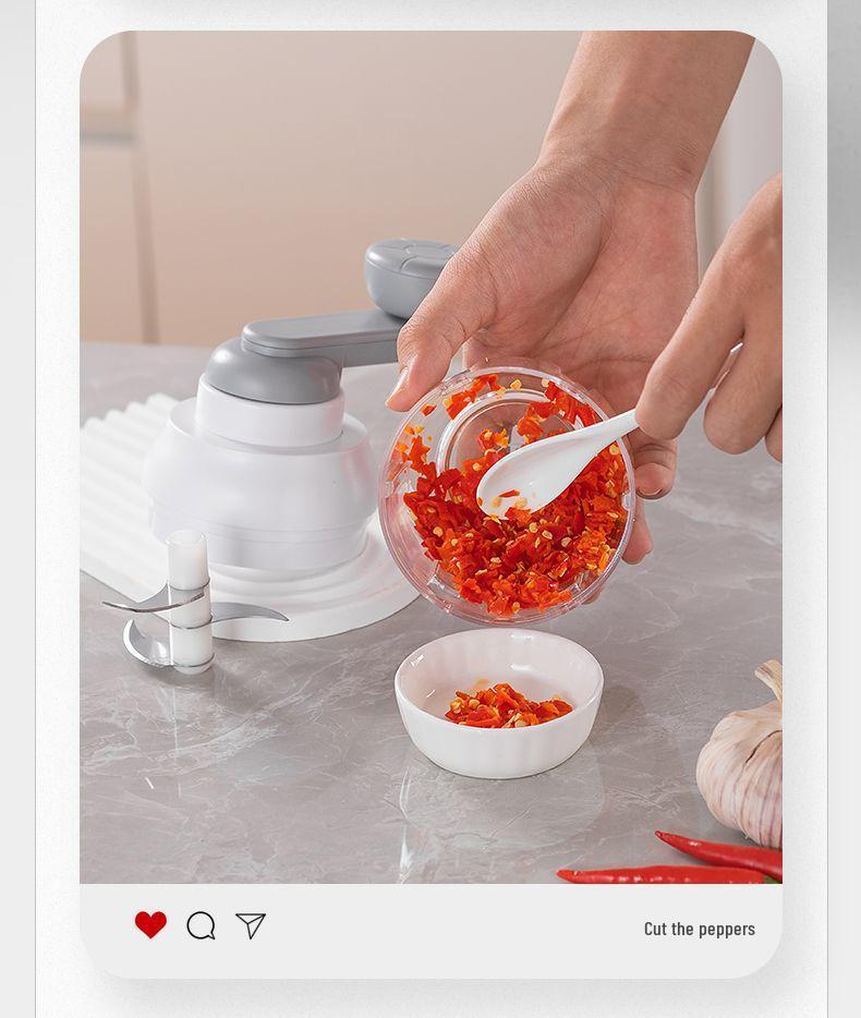 Manual Pull-Crank Garlic Press & Mincer: Compact Handheld Grinder & Chopper