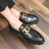 Large size men's shoes fashion metal buckle loafers men's crocodile pattern hairstylist pointed leather shoes men