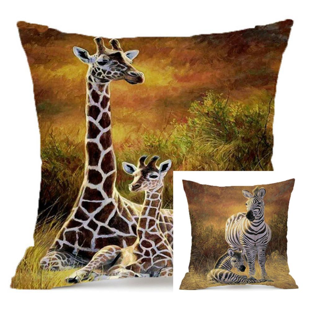 Monika Chen Unisex Cartoon Giraffe Zebra Horse Printing Cushion Cover Cotton Linen Throw Pillow Case Decorative For Sofa Dog Parrot Cushion Cover