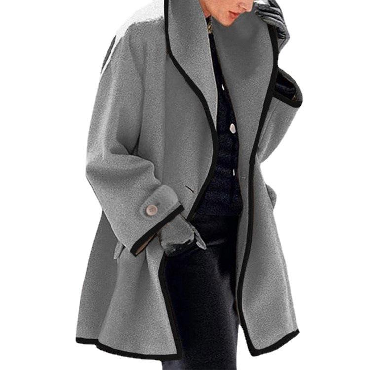 2026 Women's Multicolor Oversized Collar Hooded Loose Wool Coat - European & American Autumn/Winter Fashion